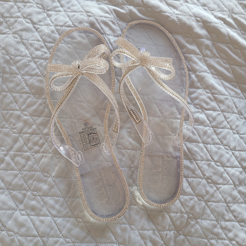Nicole Miller Clear Sandals with Rhinestone Accents